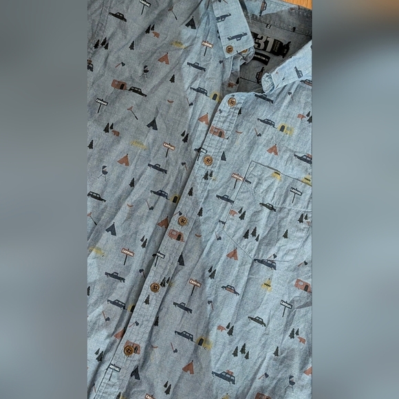 Simons Casual Blue Graphic Button Down Shirt - Picture 2 of 5